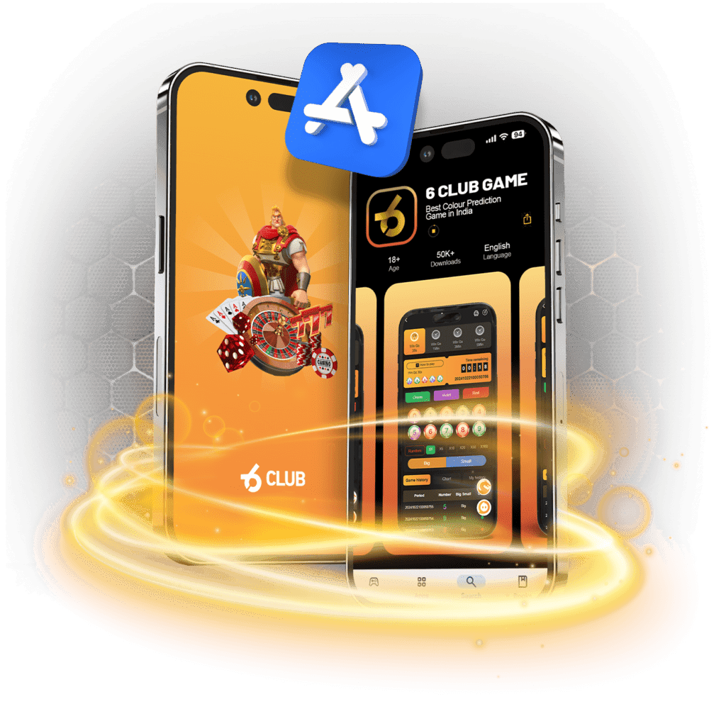 6Club mobile app on two smartphones with App Store icon.